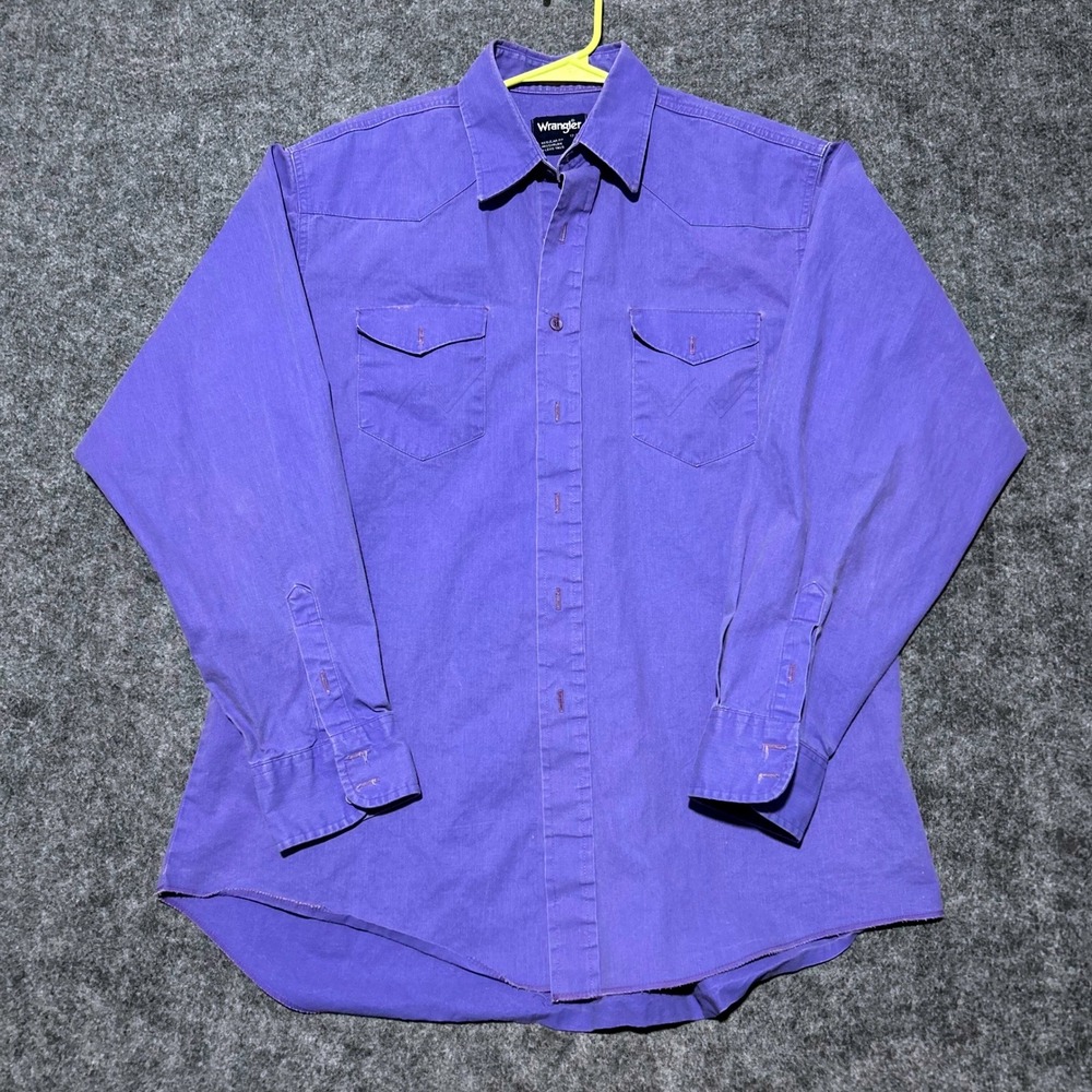 Wrangler Western Button Down Shirt Purple Long Sleeve Vintage XL 17-35